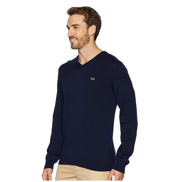 Lacoste Mens Long Sleeve Half Moon V Neck Jersey Sweater